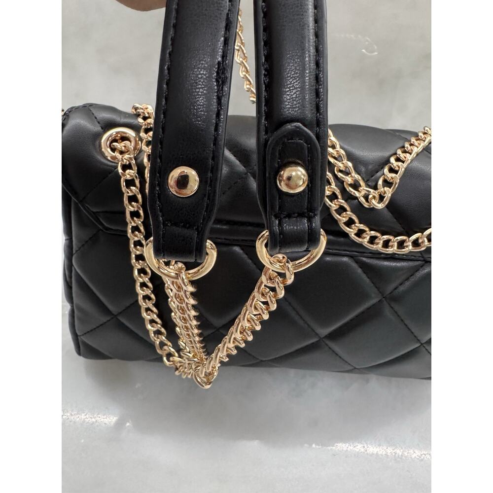 NWOT Valentino by Mario Valentino Ada Quilted Black Leather Bag Gold Chain Logo - Picture 4 of 7